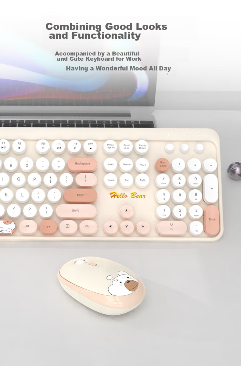 GEEZER Zero Wireless Retro Punk Keyboard And Mouse Set, Office Keyboard And Mouse Set, Mouse, Computer Keyboard, Laptop Keyboard, Beige 6