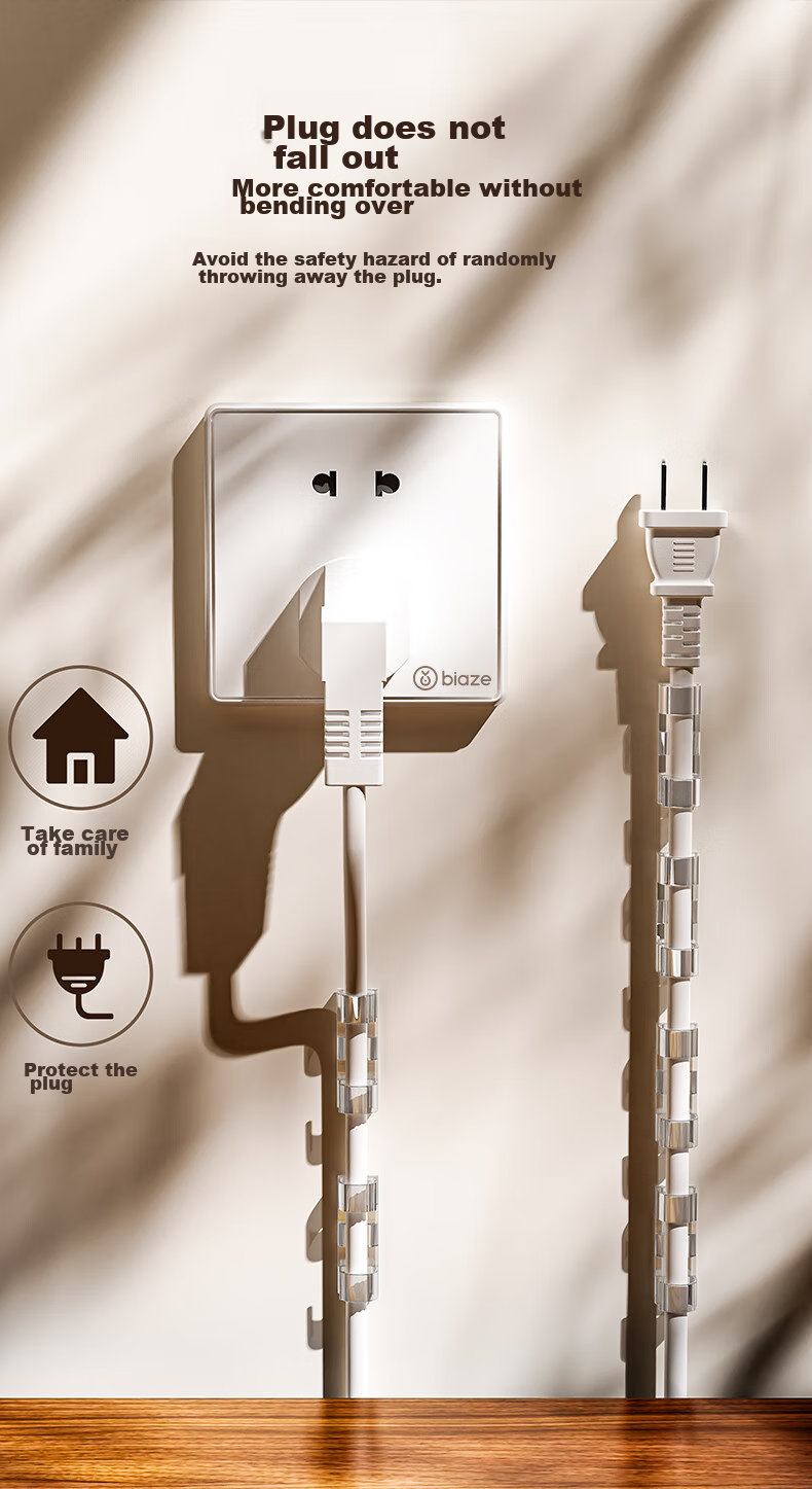 BIAZE Cable Organizer, Inner Diameter 5mm Wire Clip, No Drilling Required, Network Cable Fixer, Cable Management Tool, Self-Adhesive Wall Sticker, Desktop Storage Organizer, Transparent Style, Pack of 20 8
