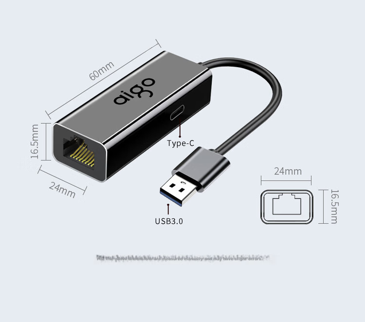 Aigo USB to RJ45 Gigabit Ethernet Adapter Cable, Laptop Docking Station, Compatible with Lenovo, Xiaomi, Apple Docks R02A (Metal) 15