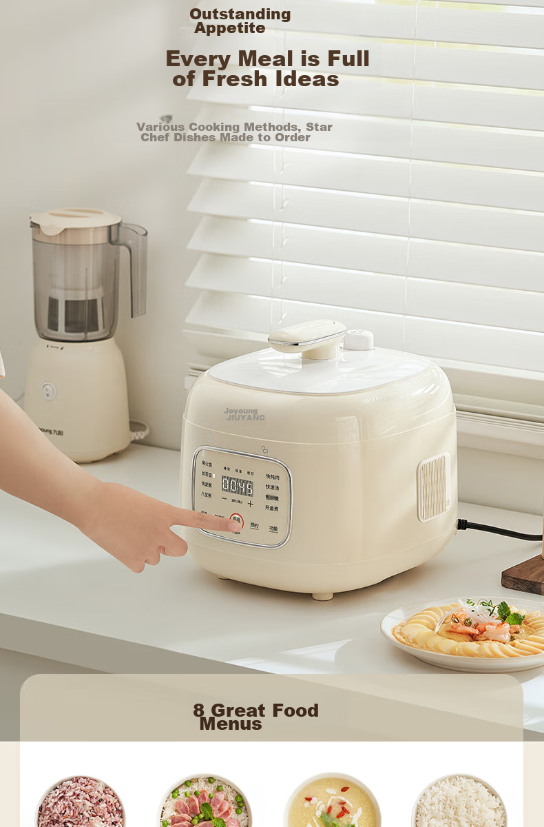 Joyoung Electric Pressure Cooker, 3L Compact Capacity, One-Touch Release Valve, Multifunctional Menu, Crystal Non-Stick Coating, 30NPS1 10