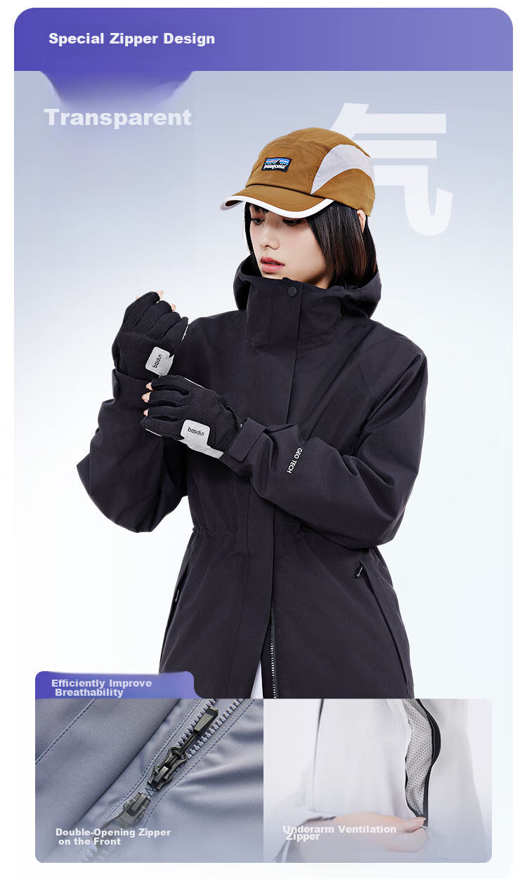 JD Original Climbing Fleece Jacket with Inner Liner, Three-In Spring Women's Outdoor Warm Coat, Glacier Gray, Size S 11