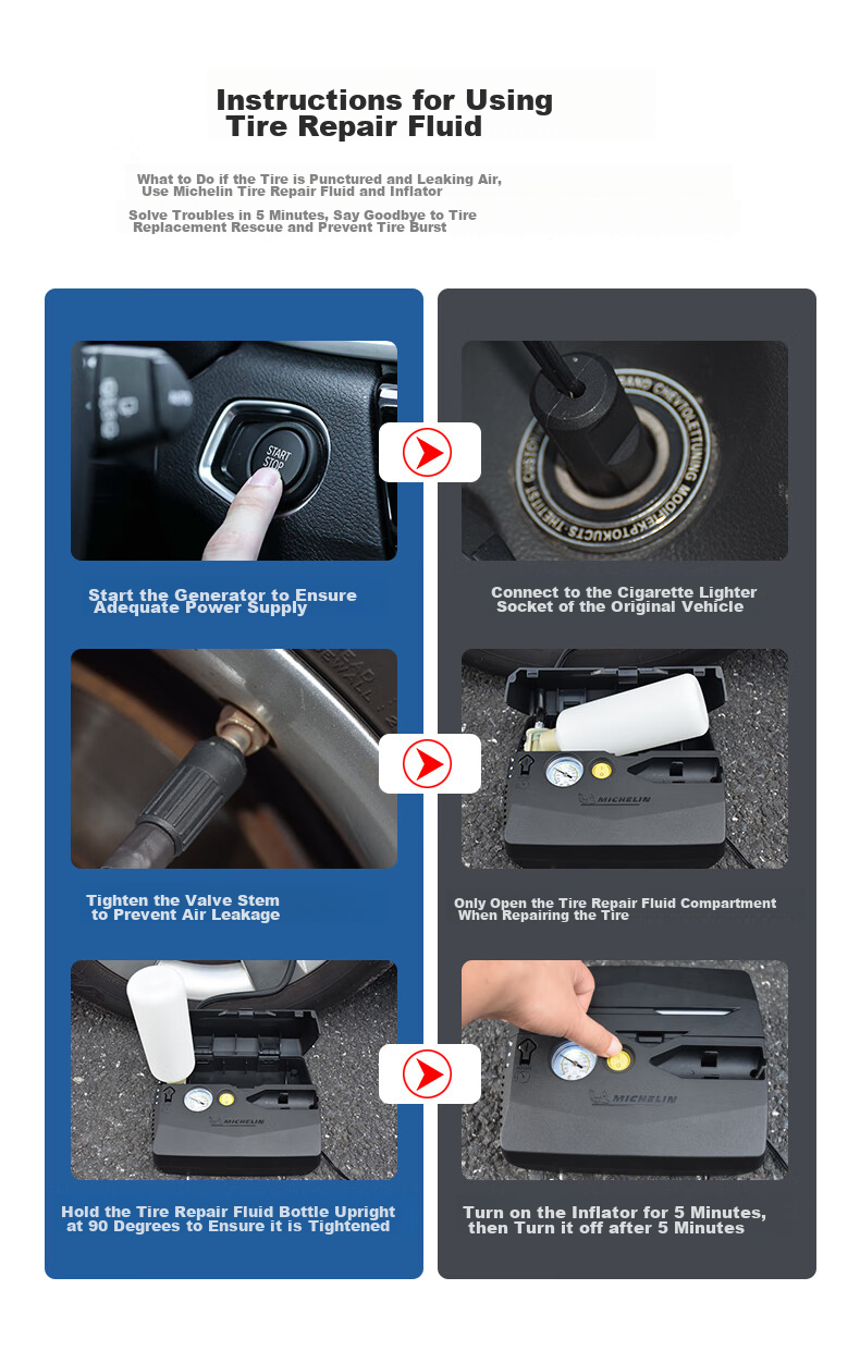 MICHELIN Tire Repair Fluid Inflator Pump High-Power Car Air Pump for New Energy Vehicles, Electric Bikes, Basketball, Soccer Balls, And Bicycles 6