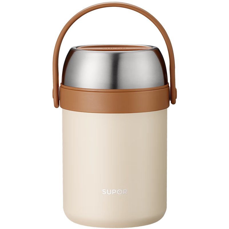 SUPOR Insulated Food Container, Stainless Steel Portable Pot, 2.0L Large Capacity Vacuum Insulated Lunch Box, Multi-Layer Portable Bento Box, Lotus White