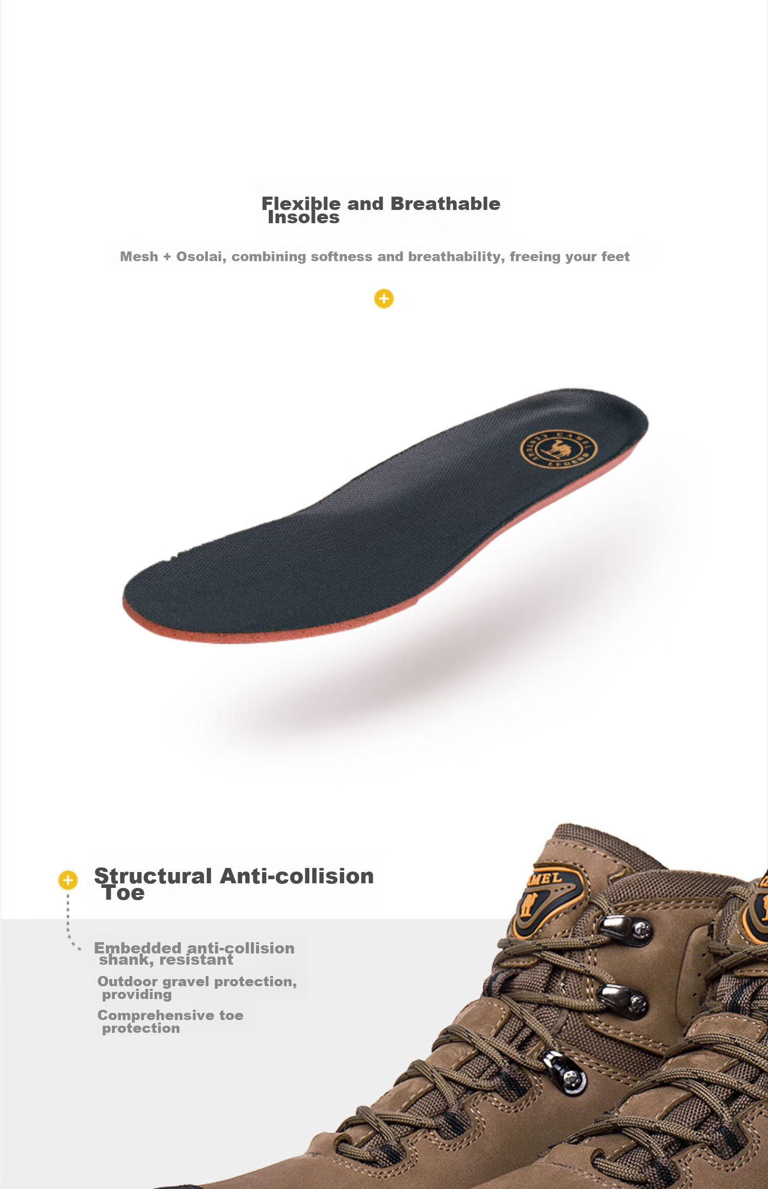 CAMEL Outdoor Hiking Boots for Men And Women, Waterproof Non-Slip Trekking Shoes with Shock Absorption, Wear-Resistant High-Top Work Boots Made of Cowhide Leather 22