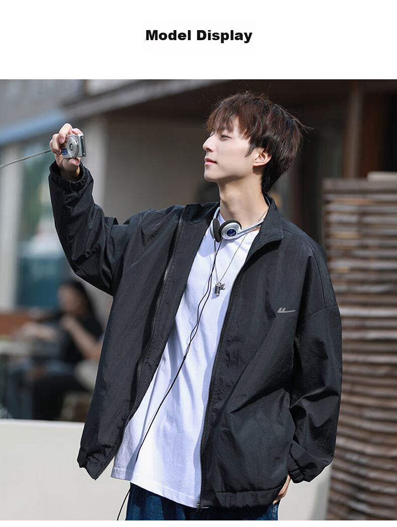 Warrior Men's Jacket, Spring And Autumn Stand-Up Collar Windproof Jacket, Casual Loose Outerwear, Versatile Menswear, Black, XL 14