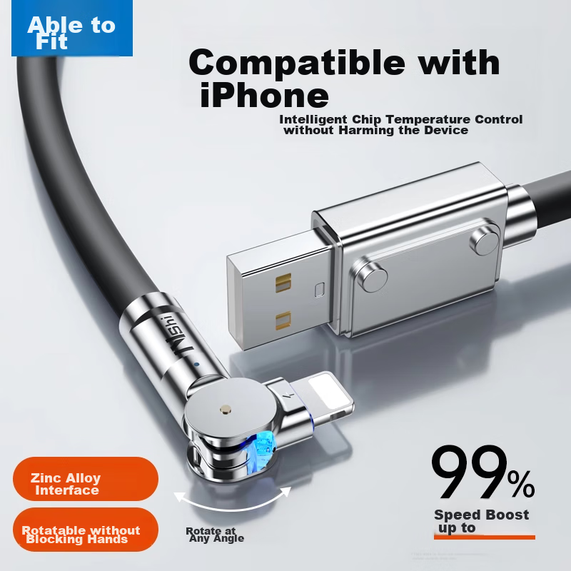 Nengshi Apple Data Cable, IPhone 14 Charging Cord, USB Fast Charging, Compatible with 13 Pro/12/X/Smartphones, IPad Air 2/Mini, Suitable for 180-Degree Rotating Interface, 1 Meter Black