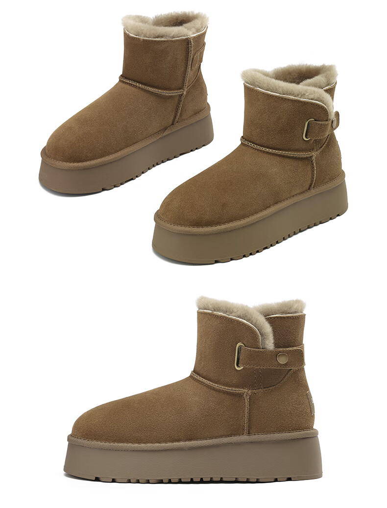 Daphne Women's Snow Boots Cold-Resistant Soft Cotton Shoes Fleece-Lined Warm Thickened Cowhide Boots 4023608098 Camel 38 9
