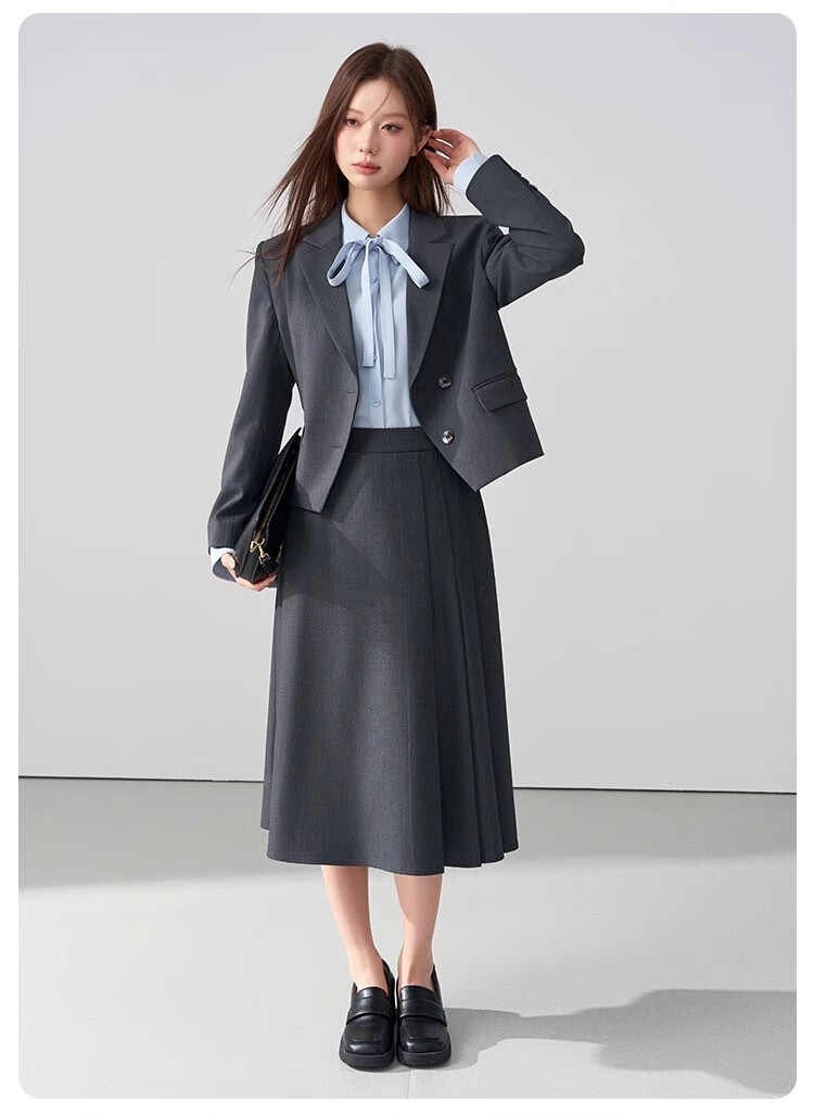 Bodexiaojie Beige Interview Suit Jacket for Women, Professional Commute Formal Wear, Lightweight Office Suit for Petite Figures 26