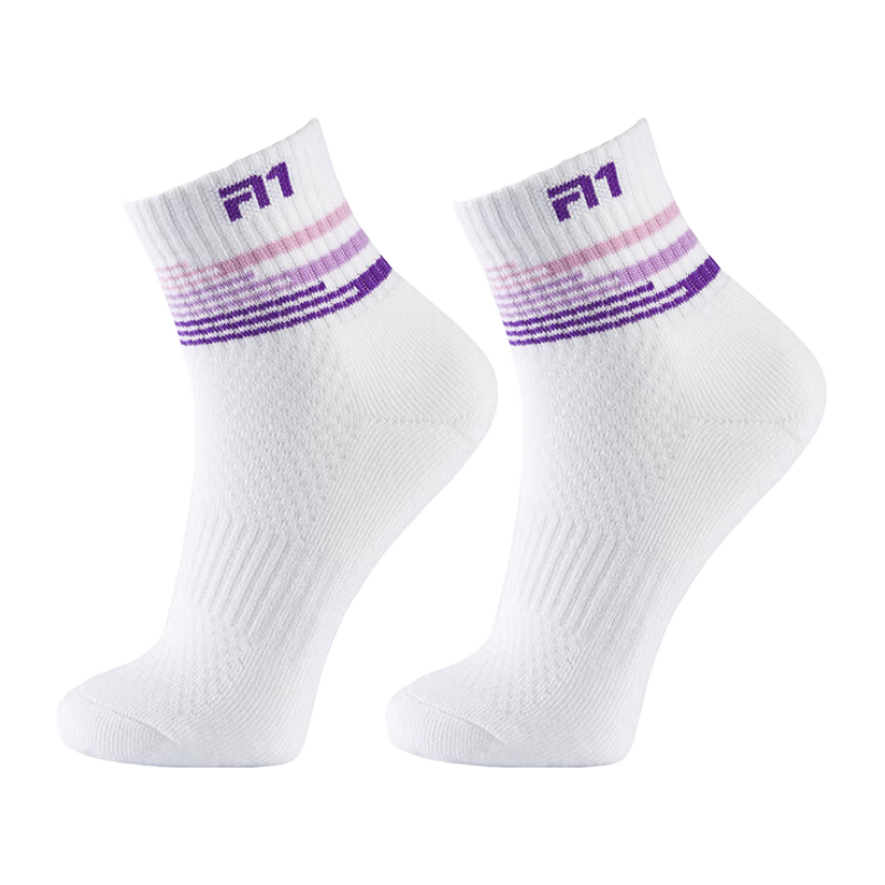 Taan Badminton Socks with Thick Terry Bottom, Sweat-Absorbing And Breathable Sports Socks, Mid-Calf Women's Socks T178 White And Purple 3 Pairs Set