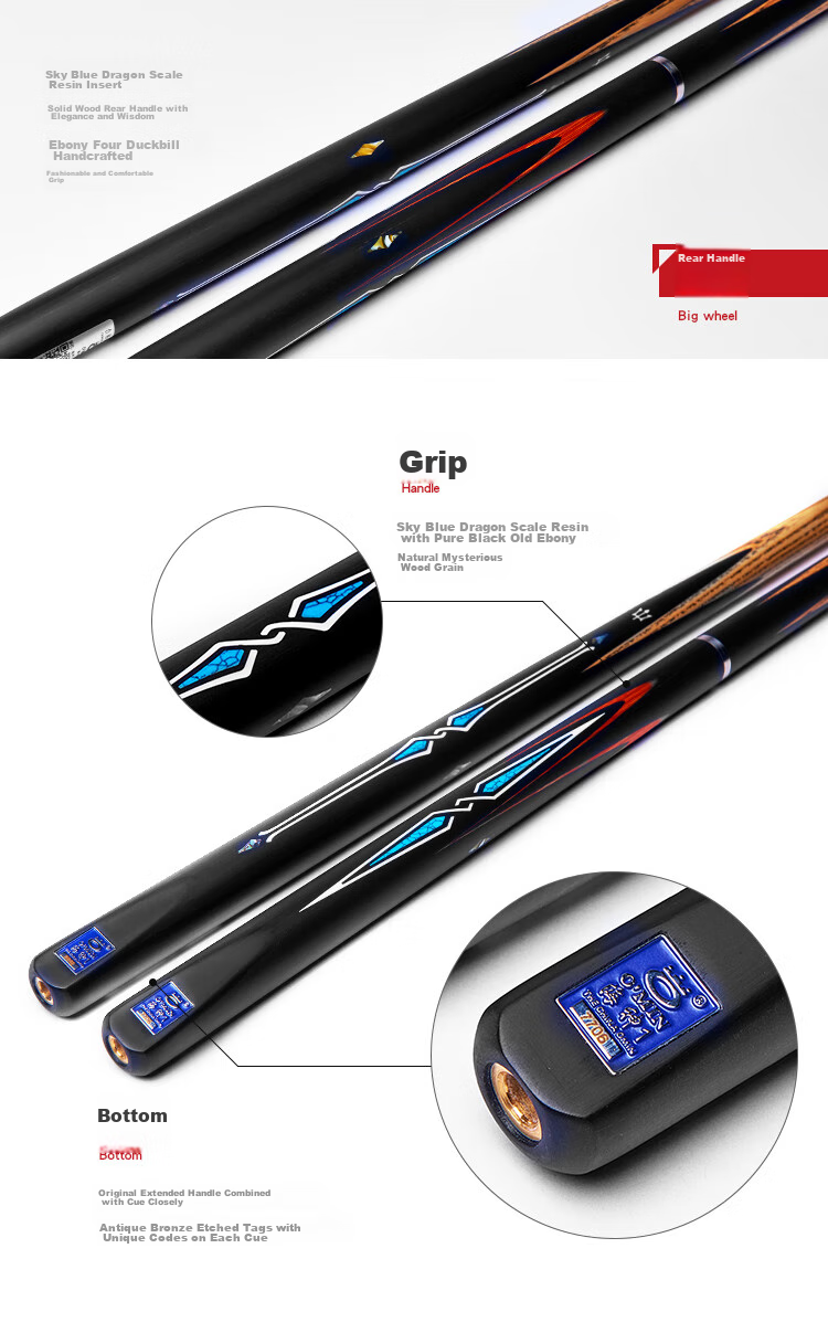 Aomi Haishen 1 Pool Cue, Black Eight Small Tip, Black 8 Chinese Eight-Ball Snooker Medium Tip, Score-Chasing Billiard Cue, 16 Colors 10mm 3