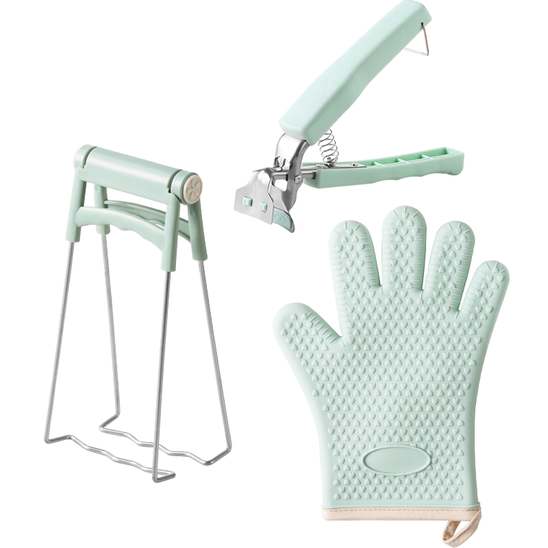 Baijie Heat-Resistant Plate Gripper, Kitchen Utensil, Non-Slip Bowl Holder, Oven Heat-Proof Gloves, Nordic Green, 4-Piece Set