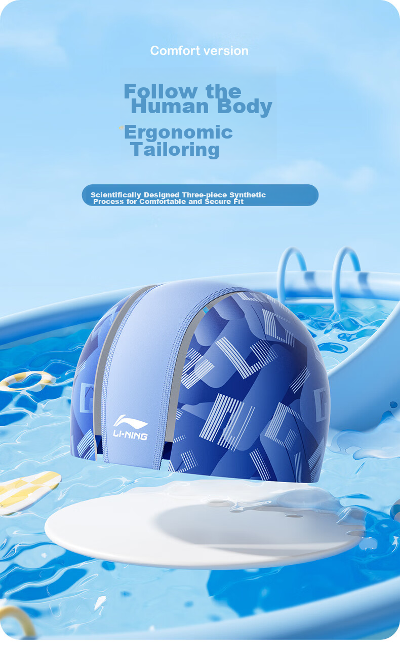 Li-Ning Children's Swimming Cap with Printed Design, Comfortable Swim Cap for Boys And Girls, Model 6421, Blue Color 3
