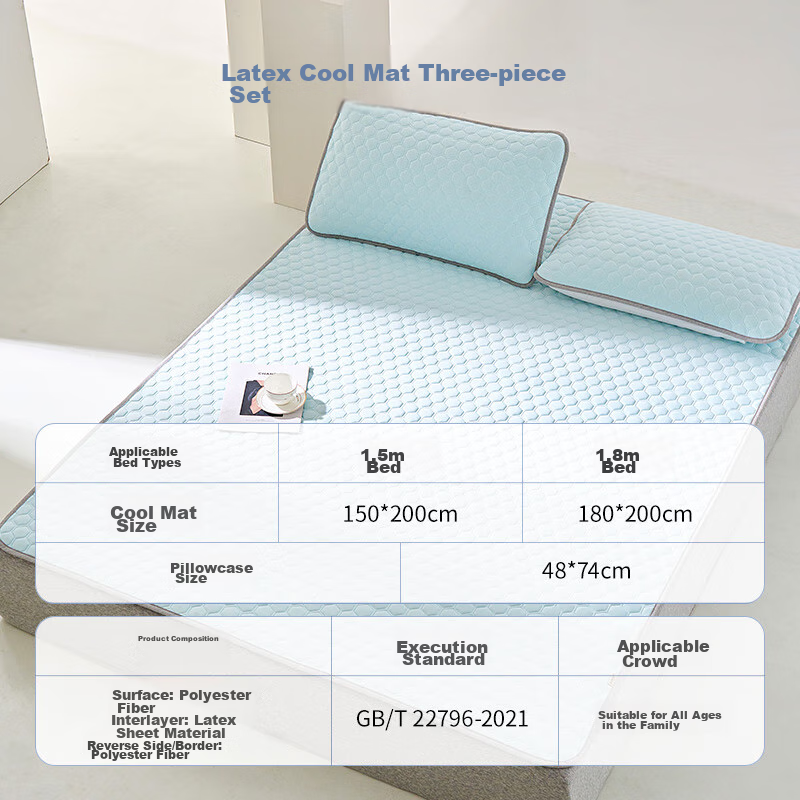 Laoxijiang Class A Latex Mat Cooling Mat Double Size Three-Piece Set Light Blue 180*200 [Machine Washable]