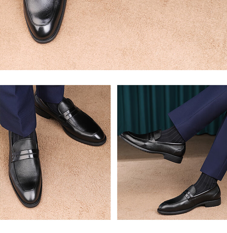 Goldlion Men's Shoes, Business Casual Shoes, Leather Shoes, Lightweight Comfortable Slip-On Loafers G521310324AAB - Black - Size 39 21