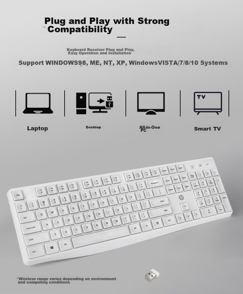 HP Wireless Keyboard, Office Keyboard with 104 Keys, Wear-Resistant, Splash-Proof, Ergonomic Water Drop Keycaps, Comfortable Feel, Efficient Office And Gaming Keyboard C10 Black 3