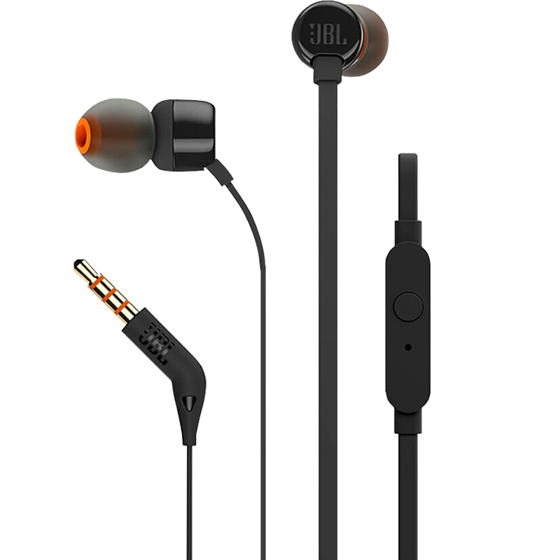 JBL T110 Wired Headphones, Stereo In-Ear Headset, Computer Gaming Sports Headphones, Compatible with 3.5mm Interface Devices, Black