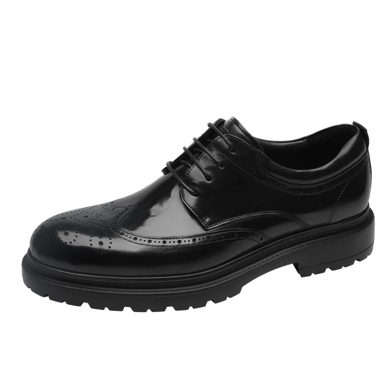 Goldlion Men's Business Formal Classic Leather Breathable Comfortable Brogue Shoes G580430555AAA Black Size 42