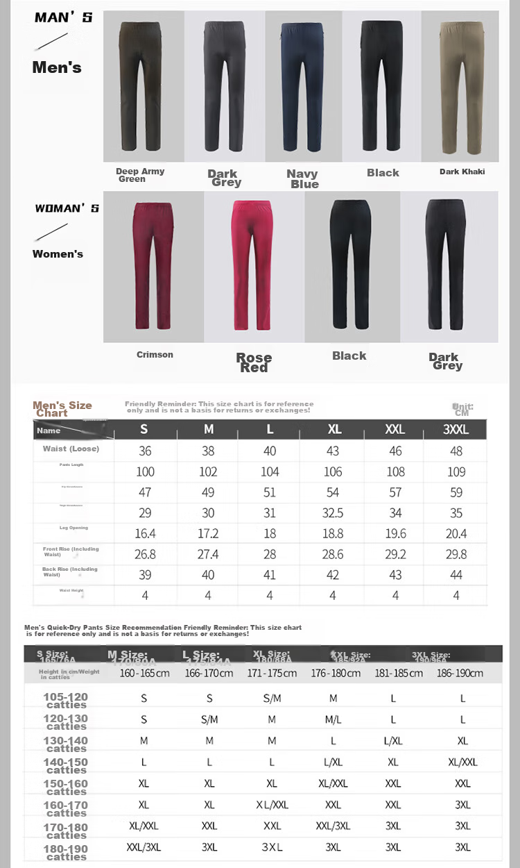TECTOP Quick-Dry Pants, Men's And Women's Outdoor Solid Color Drawstring Trousers, Durable Fast-Drying Pants 80936 Women's Black XXXL 3