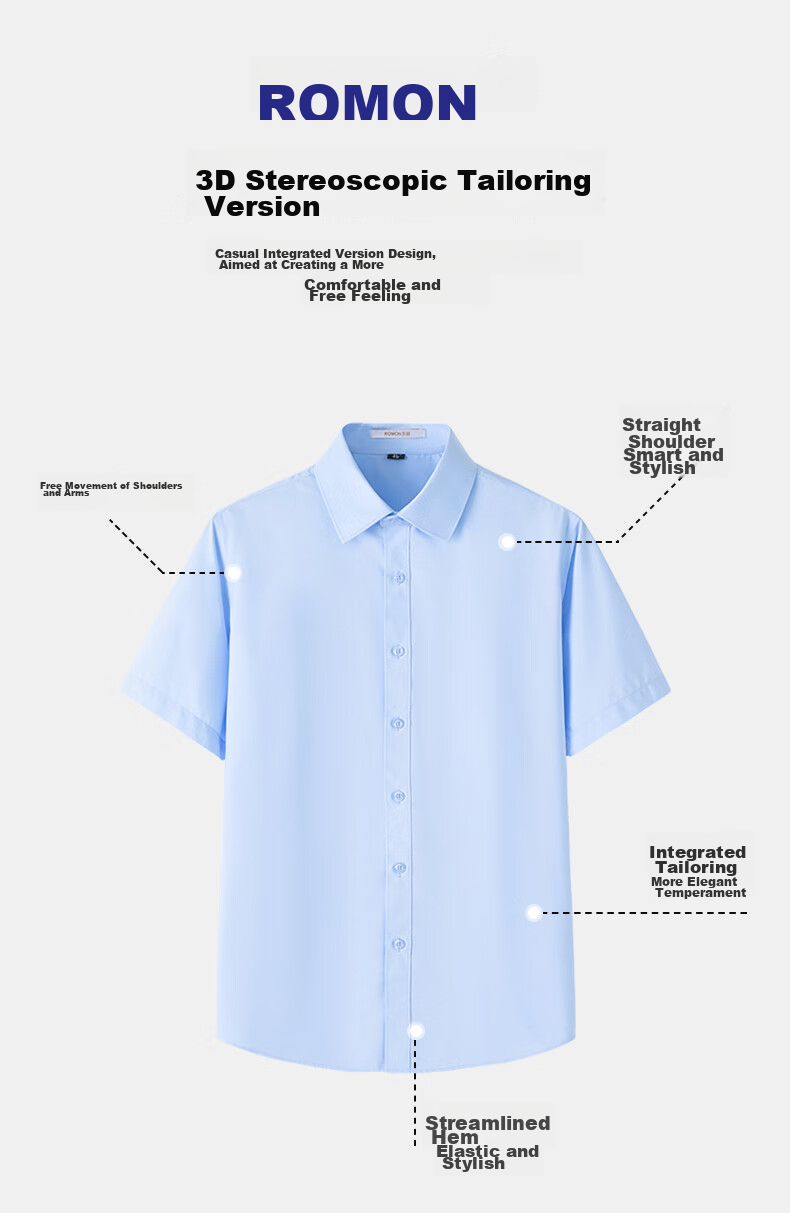 ROMON [Wrinkle-Resistant Modal] Wrinkle-Free Short-Sleeve Shirt Men's Top Casual Business Professional Formal White Dress Shirt Jacket 5