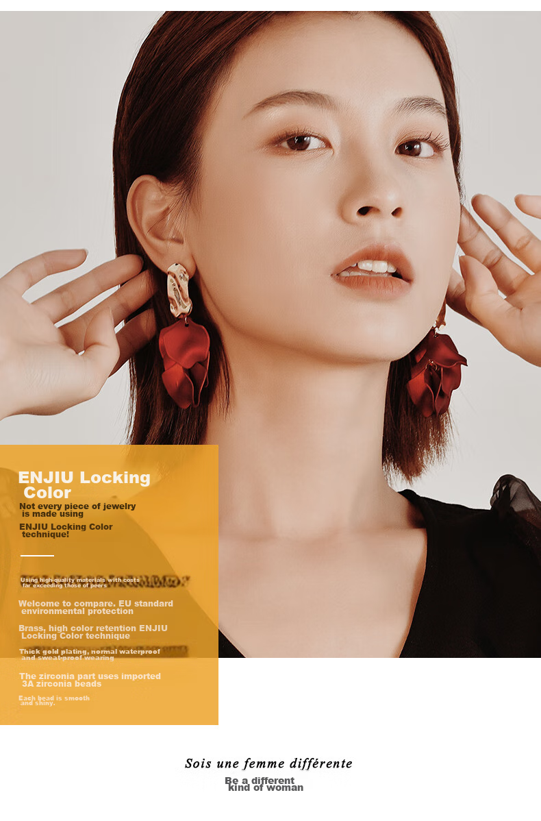 Dairuo Red Earrings without Piercings, Large Earrings for Women, Elegant And Unique, Exaggerated Earrings, High-End Autumn And Winter New Year Festive Accessories 8