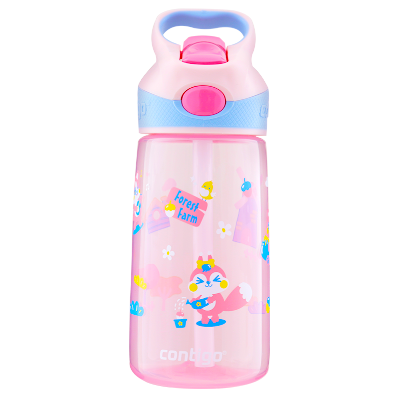 Contigo Kangdike Children's Straw Water Bottle, Summer Portable Outdoor Sports Water Cup, 450ml, Pink, HBC-STR141
