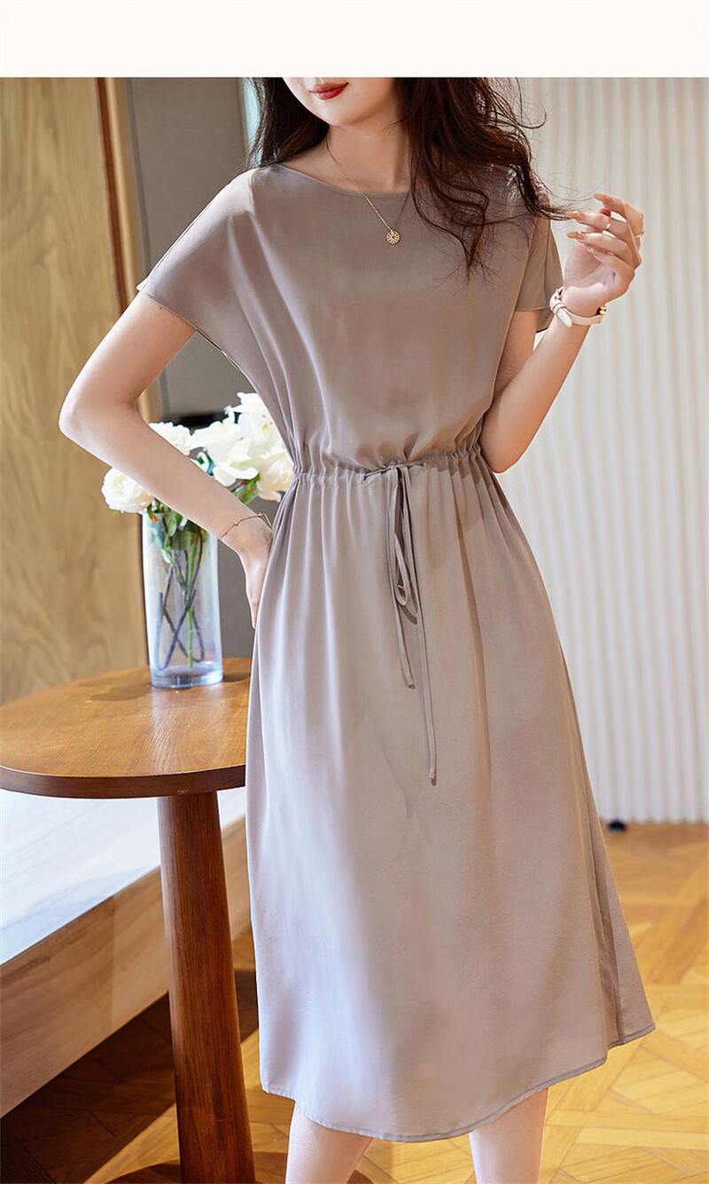 Dme Spring And Summer Silk Dress, High-End Mulberry Silk New Style Round Neck Seamless Shoulder Straight Silk Mid-Length Women's Dress 12