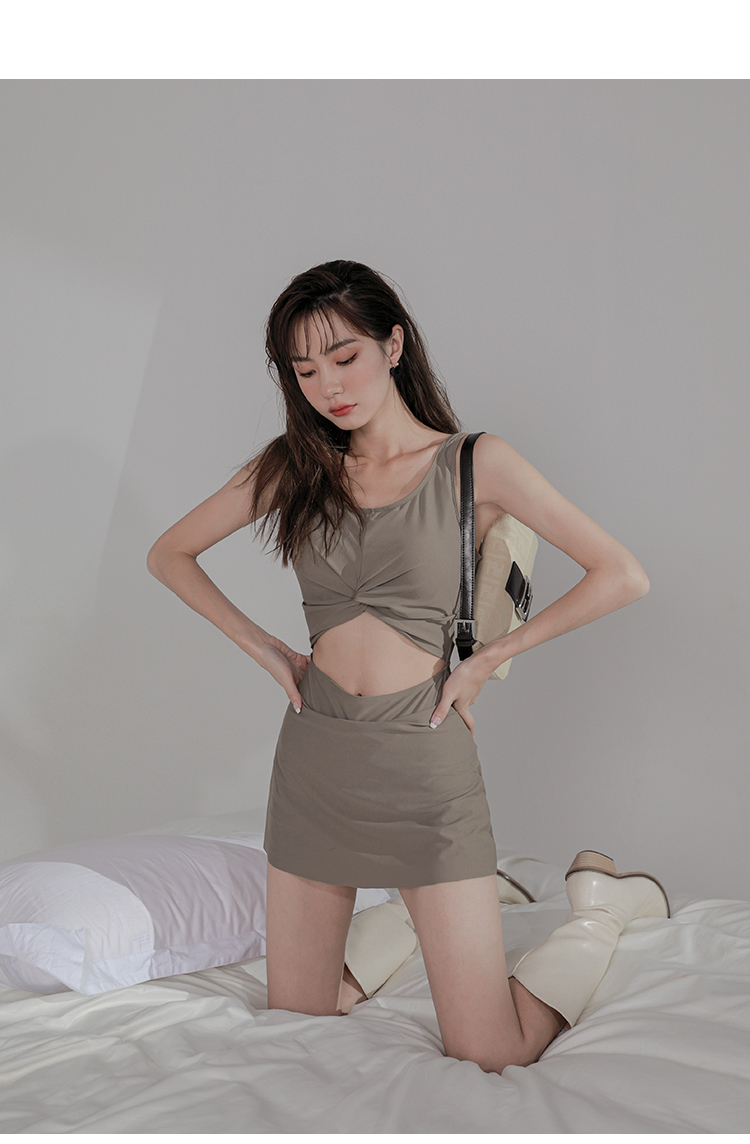 OMOM Women's Summer One-Piece Swimsuit, Tummy Control, Slimming, Conservative, Sexy, Skirted, Fairy-Like, Instagram Style, Hot Spring Swimming Suit, Coffee Color, Size M (Recommended for 88-98 Jin) 11