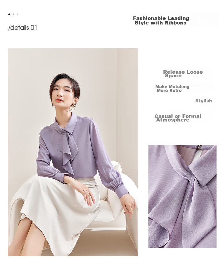 Sentubila Elegant Ribbon Blouse for Women, Spring Women's Wear, Light And Fashionable Long-Sleeve Chiffon Blouse, Versatile Commuter Top 5
