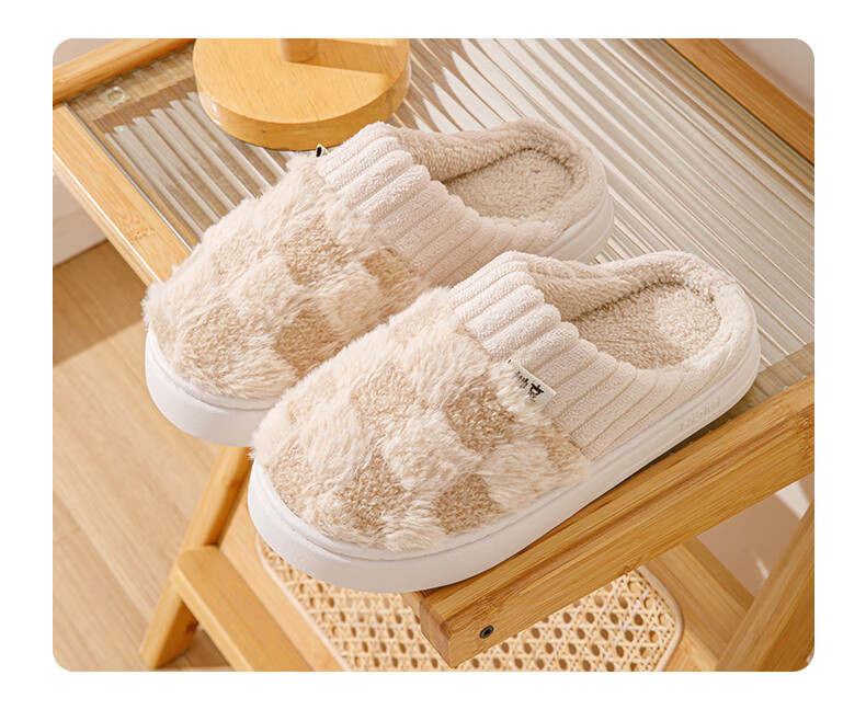 Taxiang Cotton Slippers for Women, Winter Indoor Warm Fleece-Lined Couple's Cotton Slippers for Men TR110 18