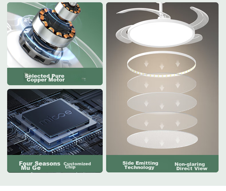 MICOE Ceiling Fan Light, Puli Eye Protection, Invisible Blades, Remote Control Dimming, Zhongshan Lighting Fixture with Installation Included - Lingxiao 4