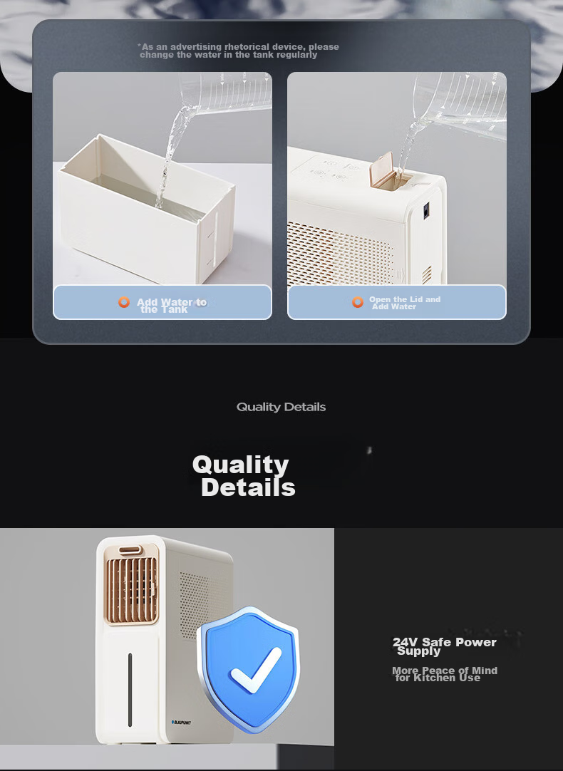 BLAUPUNKT [Kitchen Cooling] Frost Fan Electric Fan Home Air Cooler Humidifying Water-Cooled Fan Cold Air Machine Small Air Conditioner Fan No Ice Crystal Required Energy-Saving Low Noise Detachable Washable X5 13