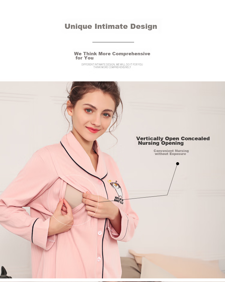 NuoYI Maternity Wear, Pure Cotton Nursing Clothes, Postpartum Loungewear, Pajamas J38158, Striped Pink, Size L 7