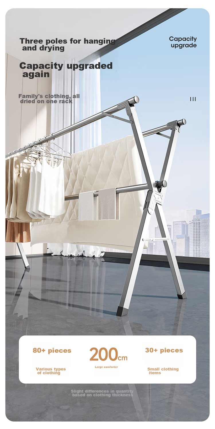 MARYYA Extendable Clothes Drying Rack, Floor-Standing Balcony-Specific Drying Pole, Foldable Laundry Hanger, Stainless Steel Portable Drying Stand 1