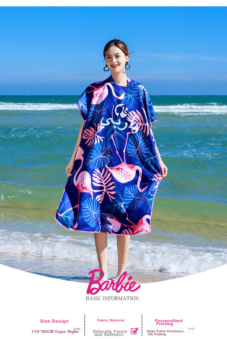 Barbie Fashionable Cloak Bath Towel, Hooded Swimwear, Wearable Beach And Hot Spring Sportswear, Absorbent Towel 4