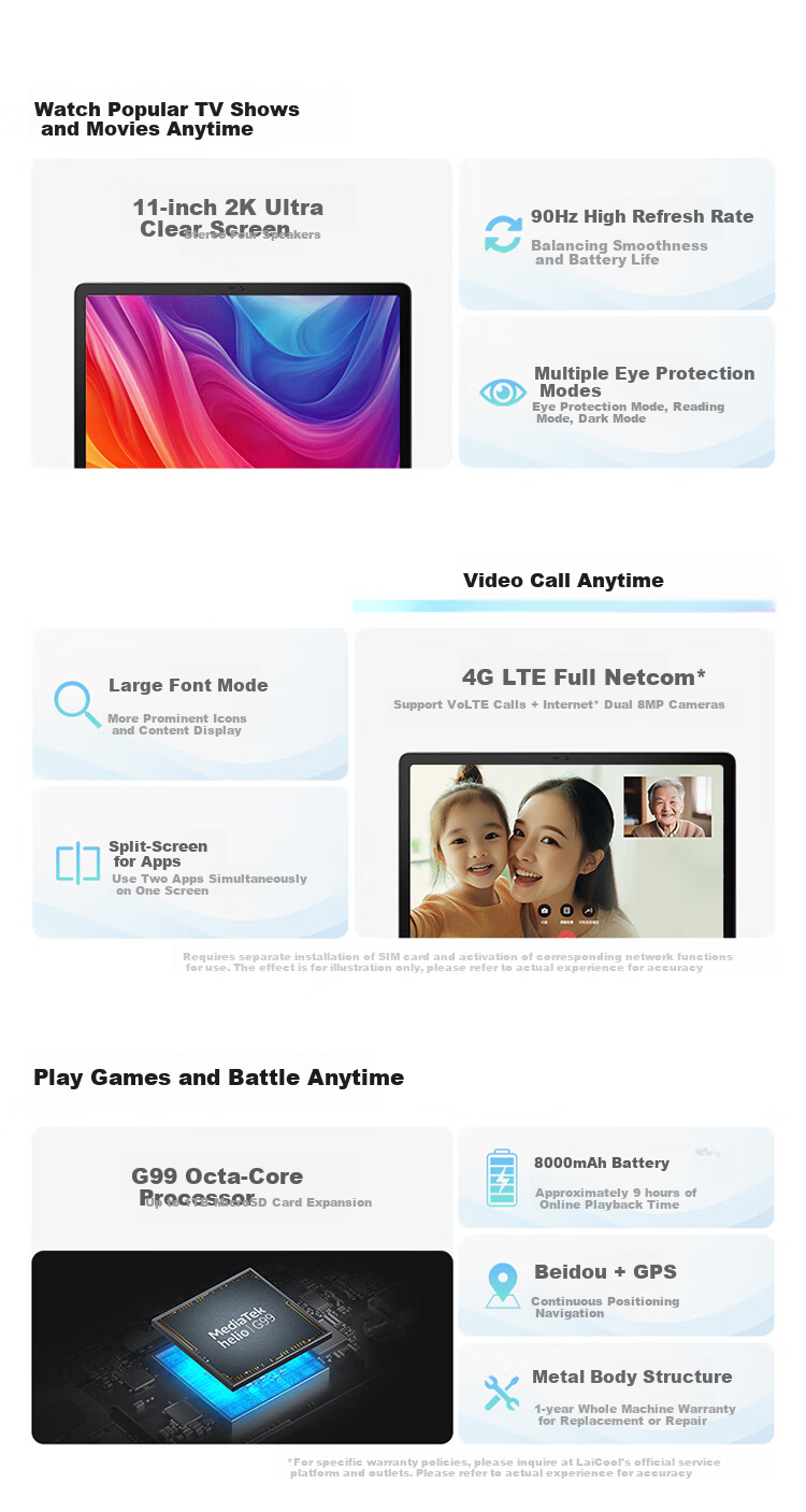 Lecoo Tablet 11-Inch Pad 2 [Subsidies], Phone Call, 4G All Network, Large Screen, Study Device, 8000mAh Large Battery, 8+256GB, Gray 2