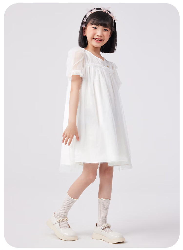 QQ DUCK Girls' Dress, Children's Summer Puff Sleeve Princess Tulle Skirt, Sweet Performance Gown for Teenagers, Purple 20