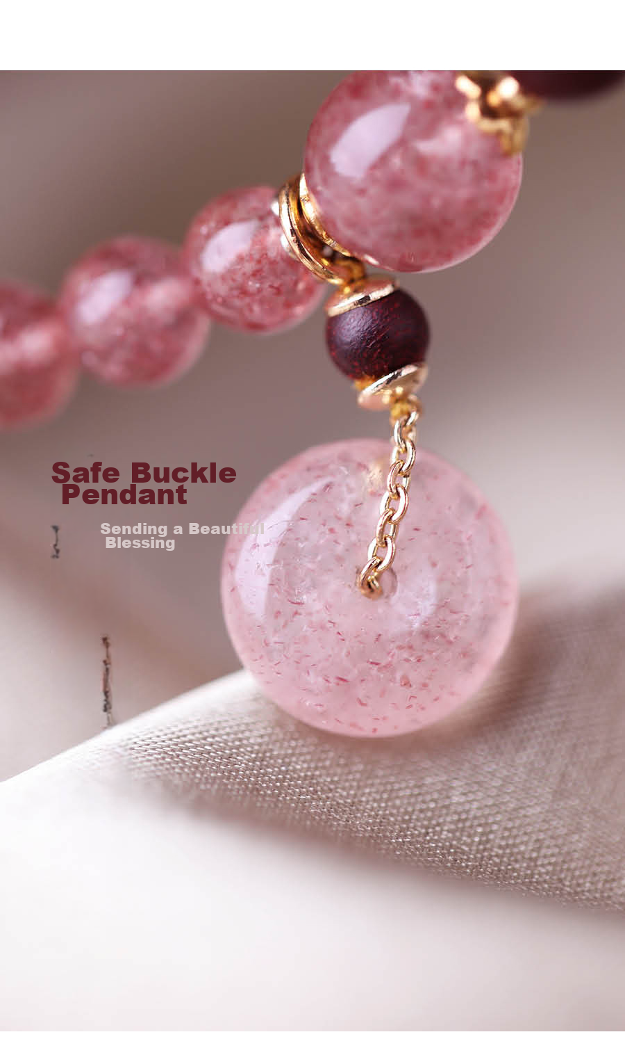 Fenghuangniepan Pink Crystal Bracelet with Peace Clasp, Multi-Layer Strawberry Quartz Bead Strand, Lucky Charm, Crystal Birthday Gift for Girlfriend Or Best Friend 6