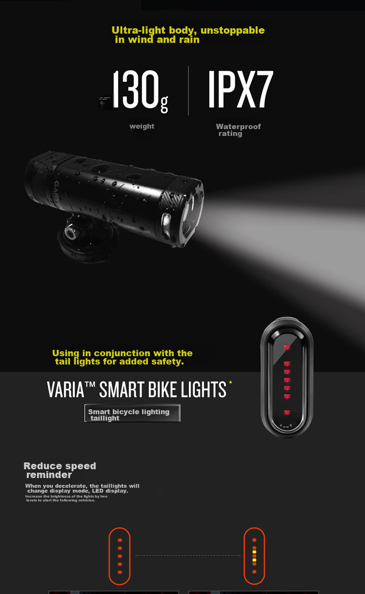 GARMIN Bicycle Smart Headlight, USB Rechargeable, Auto-Adjusting Front Light for Night Riding, High Beam, Varia UT800, Black 6