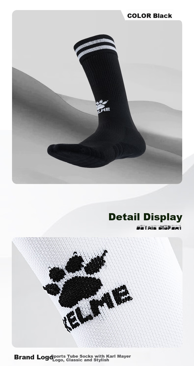 KELME Children's Long Soccer Socks with Non-Slip Terry Bottom, Professional Competition Training Sports High Socks, Black 10
