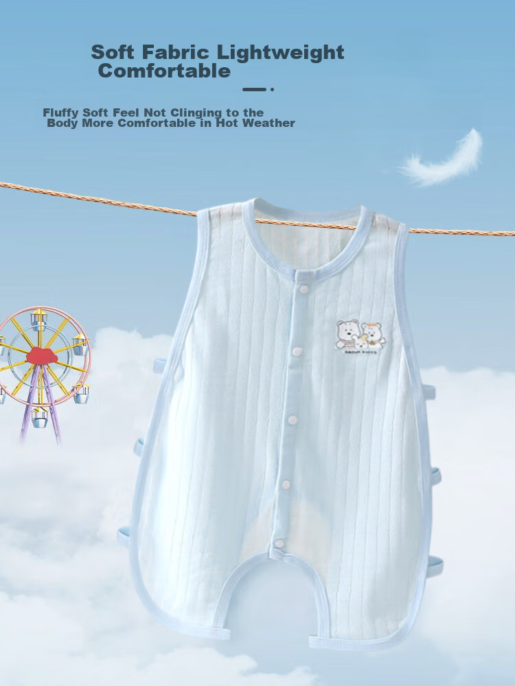 9I9 Baby Sleeping Bag, Summer Thin Pure Cotton, Sleeveless Vest for Infants, Newborn Pajamas, Anti-Kick Blanket, Air Conditioning Room Romper 4