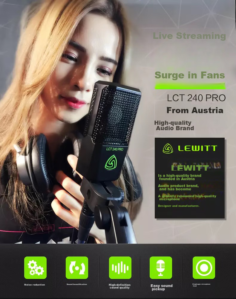 LEWITT LCT 240PRO Professional 48V Condenser Microphone Sound Card Kit for Mobile Phones, Computers, Live Streaming, Karaoke, Host Recording, Complete Set of Microphone Equipment 2
