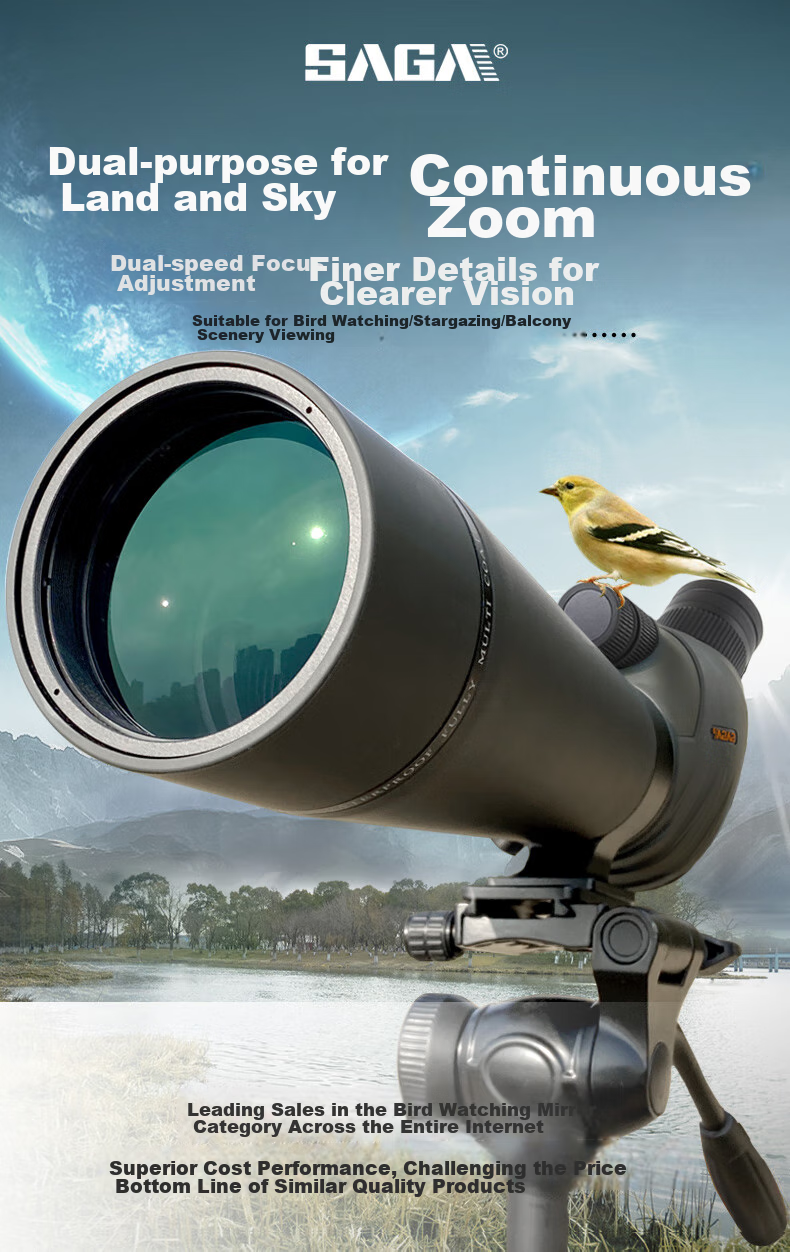 SAGA Professional Variable Zoom Birdwatching Telescope 20-60x High Power HD Spotting Scope Compatible with DSLR and Smartphone 1