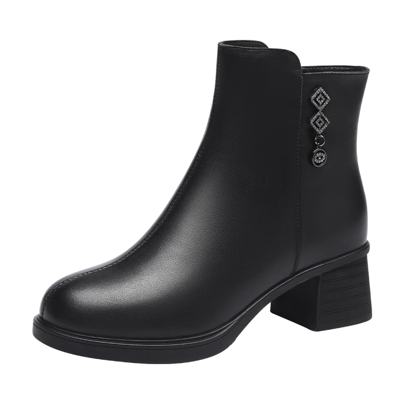 Red Dragonfly Fashion Mom Boots Women's Chunky Heel Ankle Boots Leather Comfortable Middle-aged Cotton Boots WLC445771H Black 37
