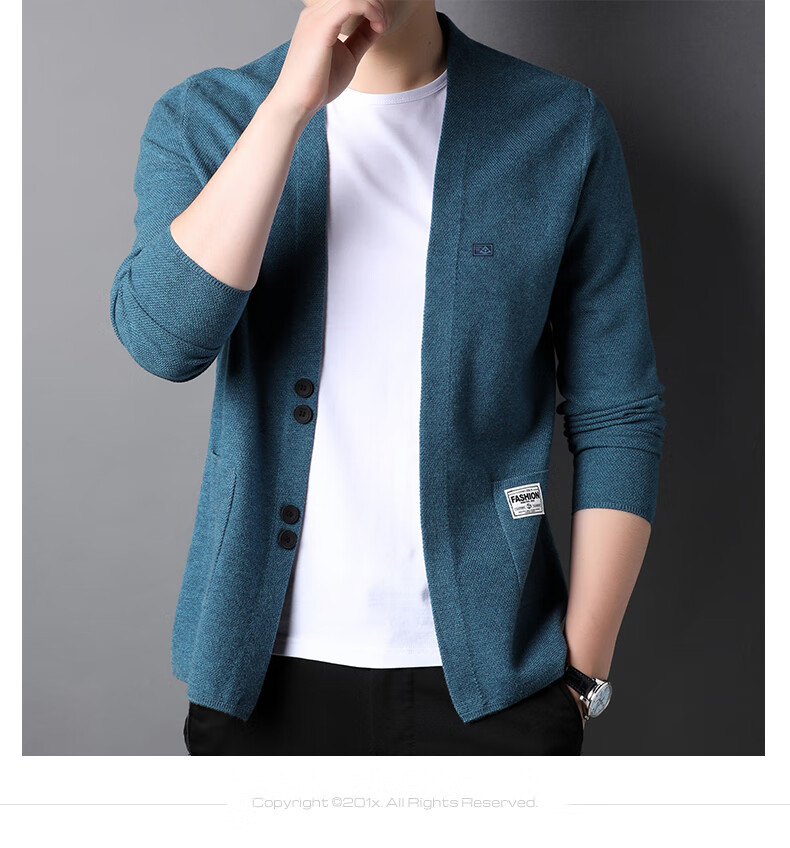Hengyuanxiang Men's Knitted Cardigan Sweater Jacket Trendy Youth Pocket Shawl HJ172 Black 170/88A 6