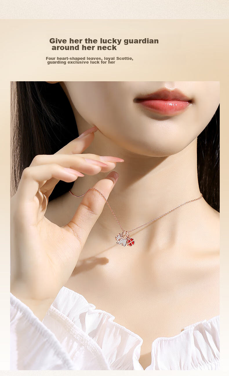 AGATHA Four-Leaf Clover Dog Silver Necklace for Women, Birthday Gift for Girlfriend, Elegant Pendant 3