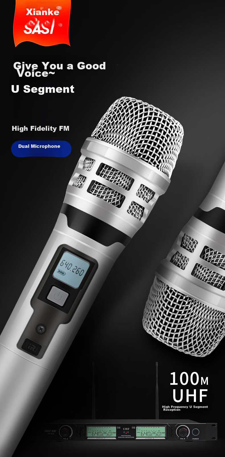 SAST OK-106 Wireless Microphone System, Dual-Channel UHF Wireless Microphones, Professional Karaoke Microphones for Home KTV, Stage Singing, Meetings, And Hosting 1