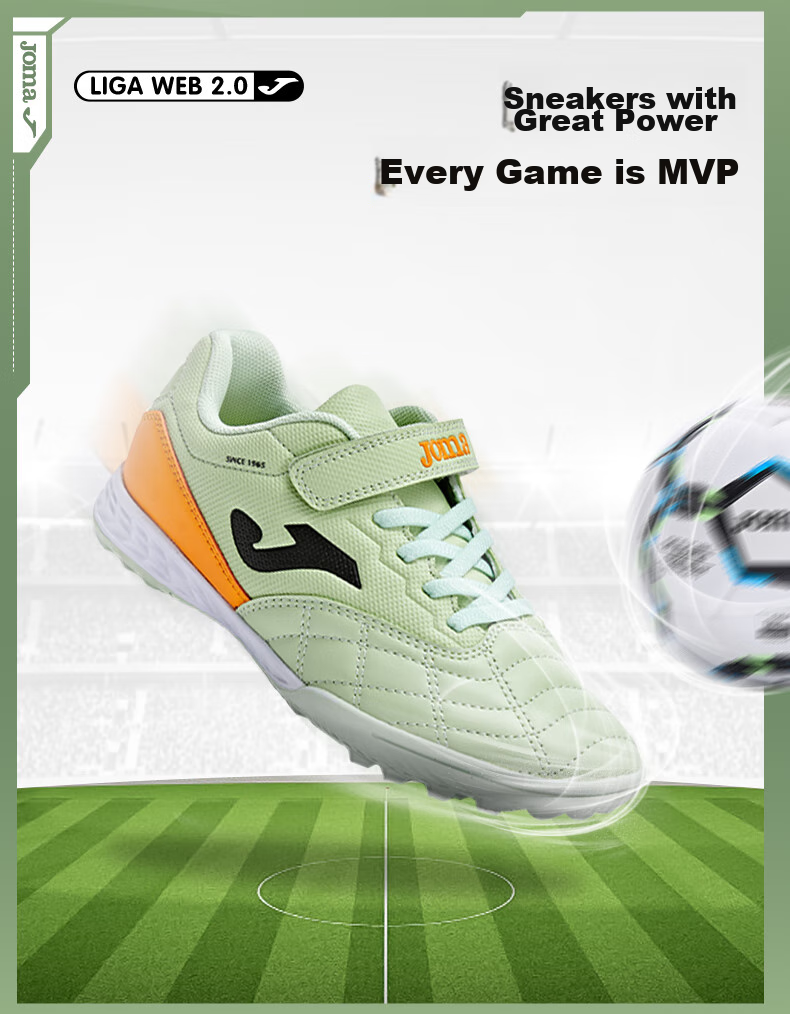 JOMA Soccer Shoes for Children, TF Turf Cleats for Boys And Girls, Youth Elementary School Students, Classic Football Training Shoes, Light Blue, Size 30 5