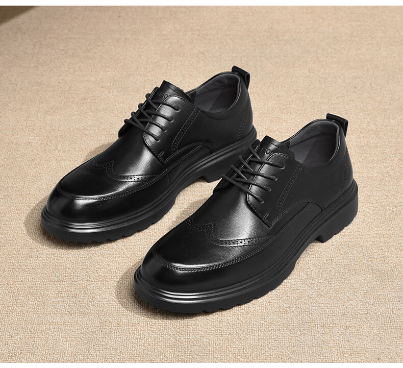 HLA Men's First Layer Cowhide Leather Shoes British Style Formal Business Shoes T258 Black Size 40 13