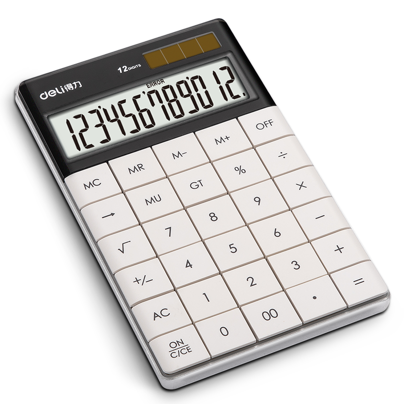 Deli Dual Power Fashion Calculator, Slim Tablet Keyboard Desktop Computer, Office Supplies, White 1589