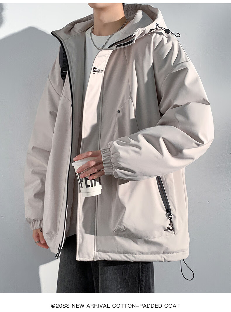 Dingfengbaoluo Casual Cotton Jacket Men Autumn Winter Windproof Warm Thickened Cotton Coat DFM19 Black L 13